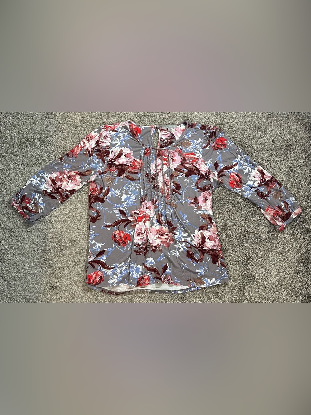 Daniel Rainn Women’s Gray and Pink Floral Top Size XL